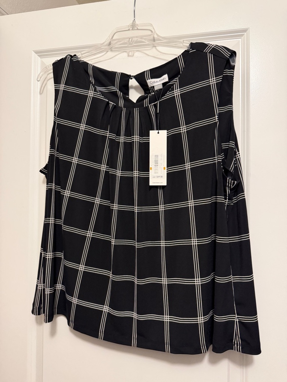 Calvin Klein Black & White Windowpane Dress Top